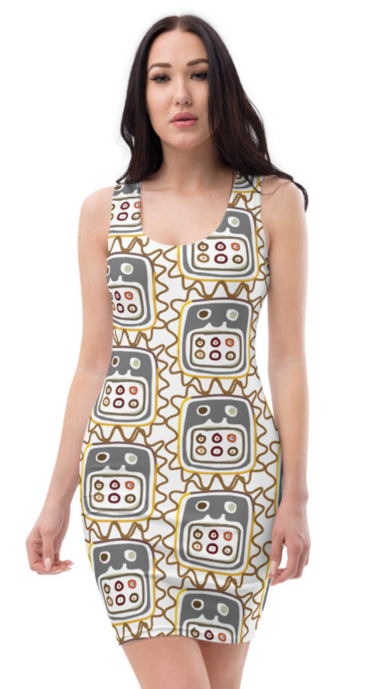 African Mask pattern Fitted Dress