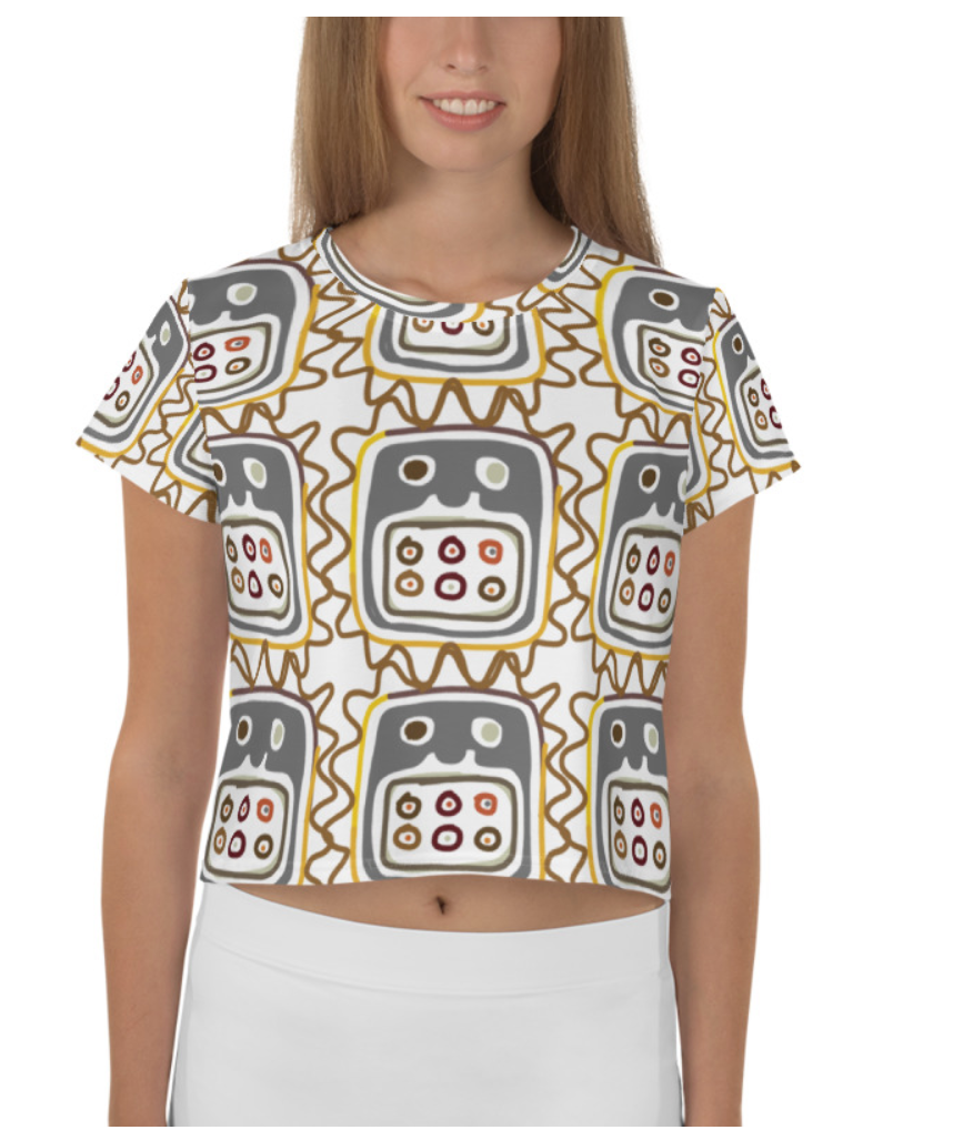 African Mask pattern Crop Tee