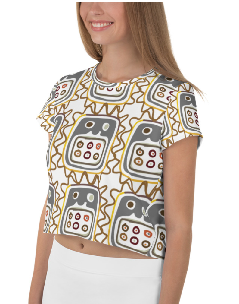 African Mask pattern Crop Tee