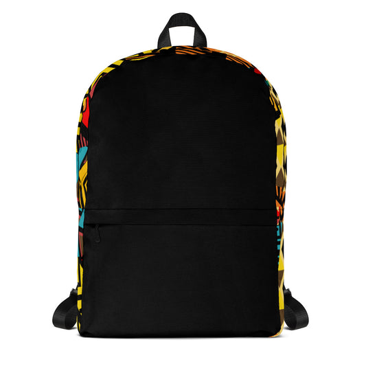 Black Capulana style Backpack with Front Pocket