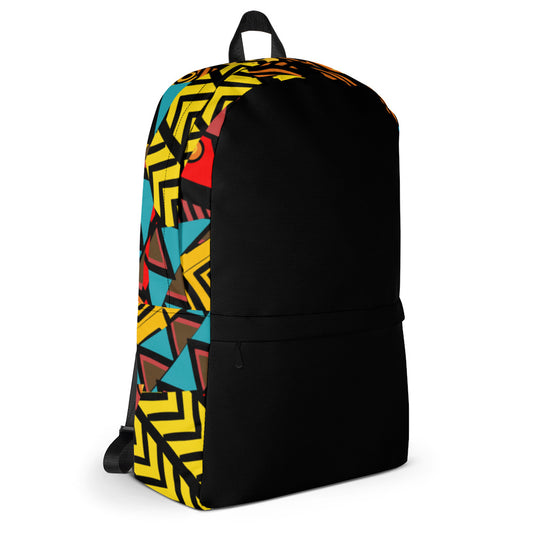 Black Capulana style Backpack with Front Pocket