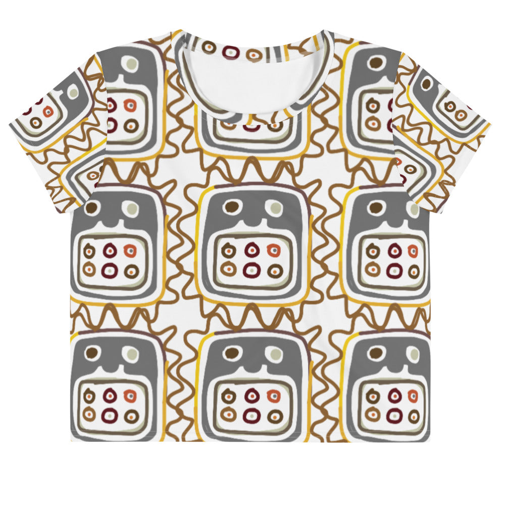 African Mask pattern Crop Tee