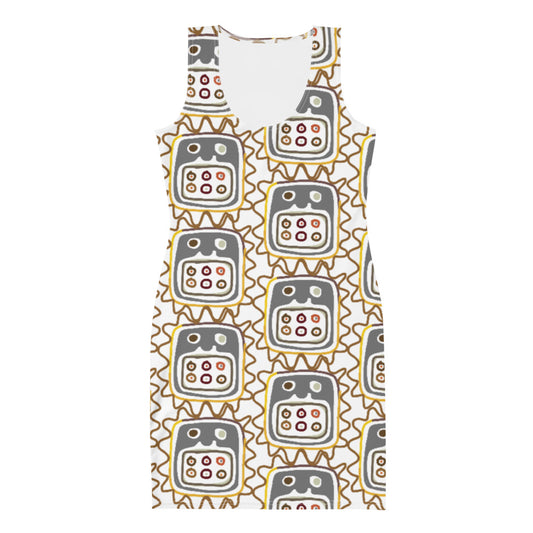 African Mask pattern Fitted Dress